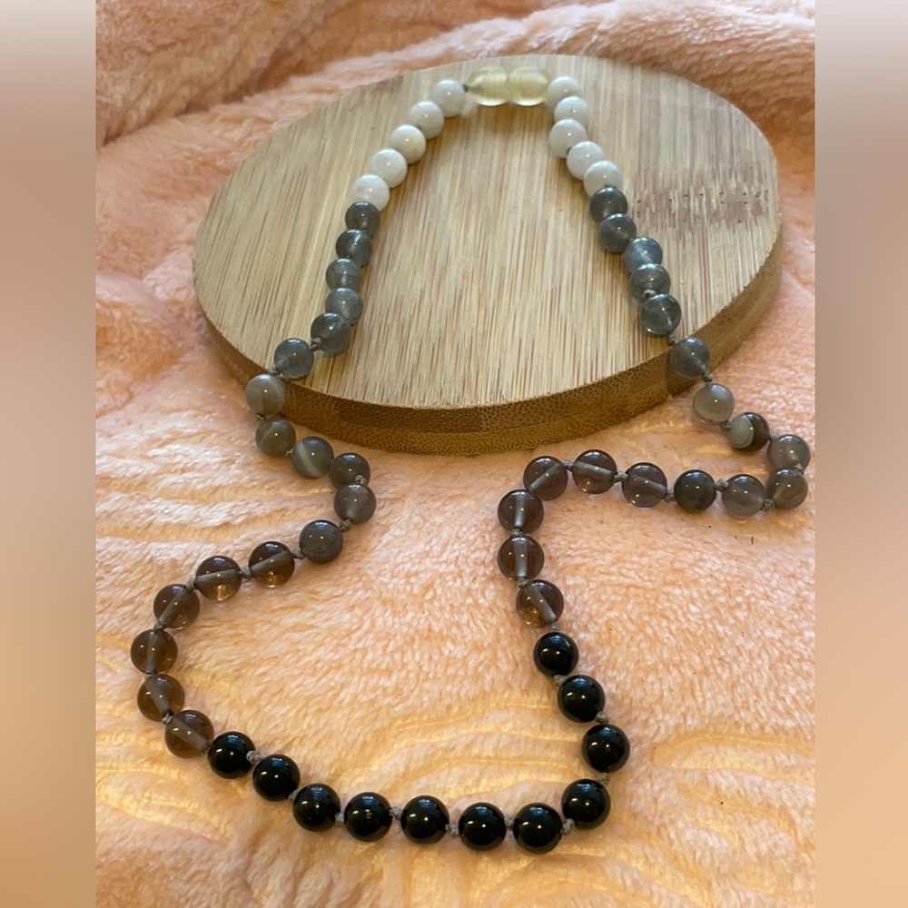 18” Ombré Black & White Crystal Necklace- Labradorite, Black Tourmaline, Quartz